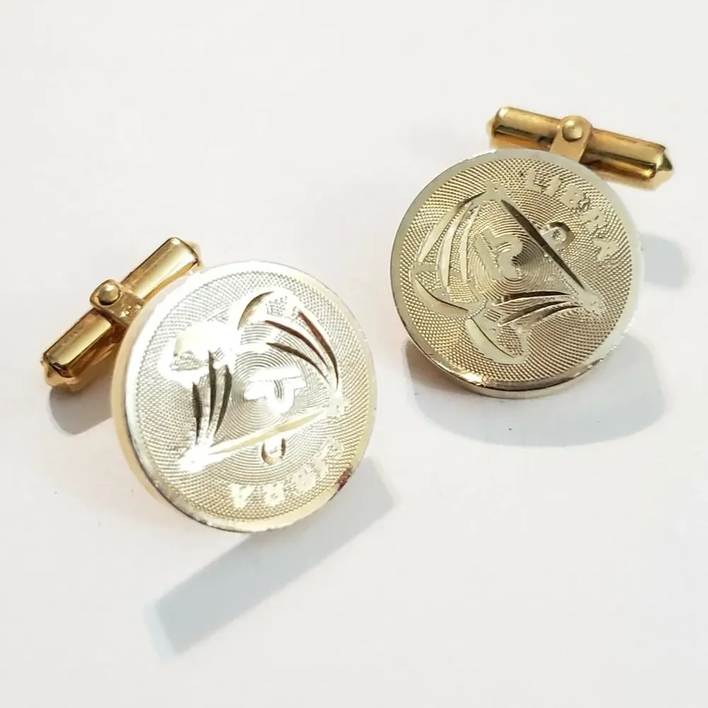 Vintage Destino Libra Zodiac Cufflinks 1970s Gold Tone Designer Signed‎ .75